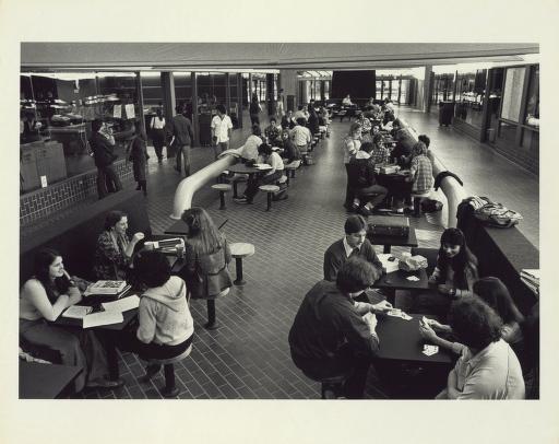 Long view of students in University Mall